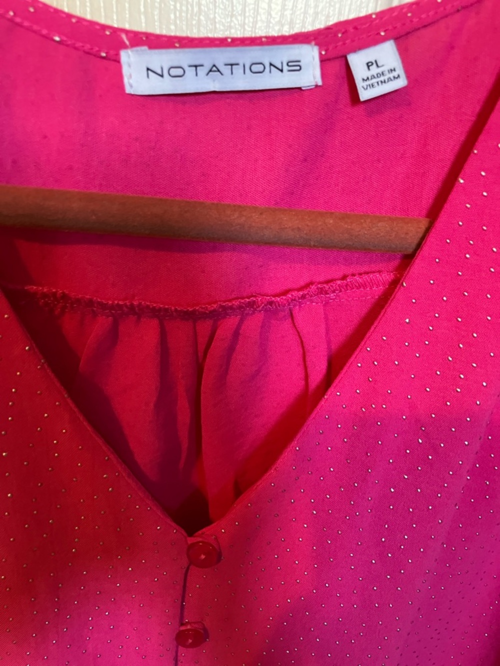Notations Pink V Neck Top L Petite Silver Accents - Picture 3 of 5